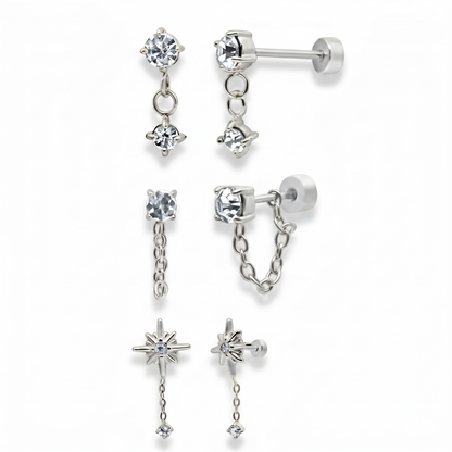Meet Me At Midnight Flat Back Earrings Set - EVRYJEWELS
