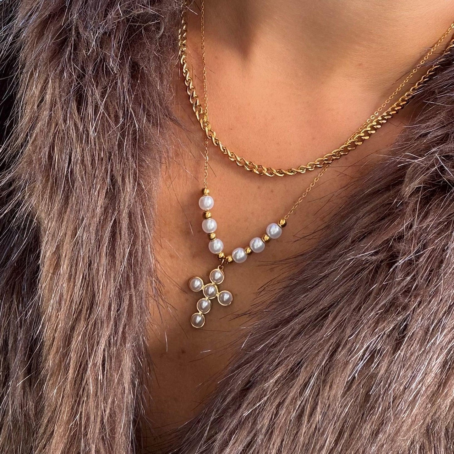 Pearly Blessing Cross Necklace - EVRYJEWELS