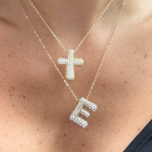 Pave Bubble Letter Necklace - EVRYJEWELS