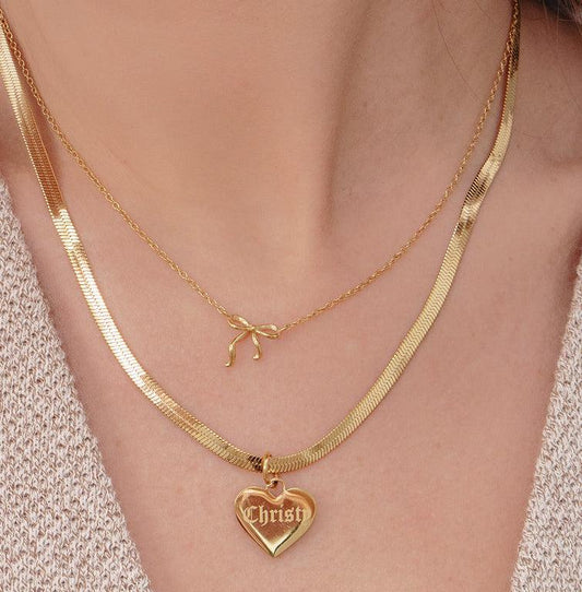 Custom/Personalized Herringbone Heart Necklace - EVRYJEWELS